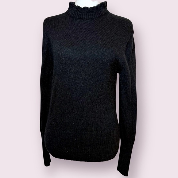 J. Crew Ruffle Mock Neck Wool Blend Black Sweater Size Medium - Picture 1 of 16